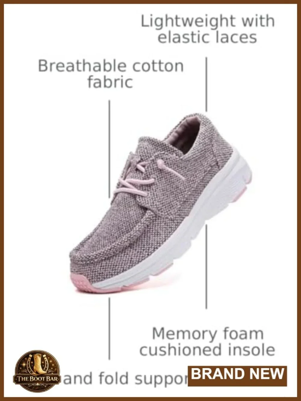 Canvas Boat Loafers with Memory Foam Insole, Elastic Lace